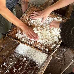 Sieben des Yuca-Mehls