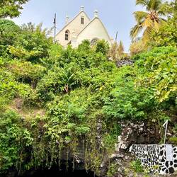 just above the cave is a church
