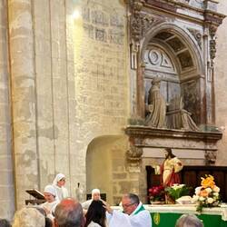 Pilgrim receiving a blessing