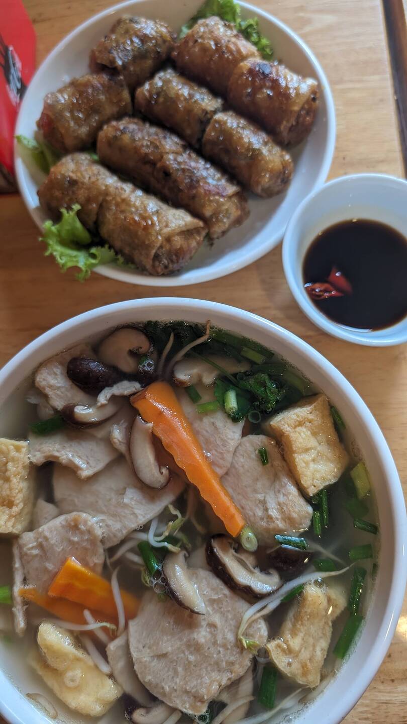 Disappointing pho and greasy spring rolls 😢 5/10