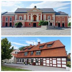 Klaipeda; Theatre Square, Drama Theatre / Old House - German style, 18th century, wood framed