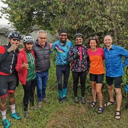 Aufbruchstag - Abschiedsfoto mit Santiago und der Truppe von 4 Kolumbianern