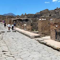 Pompeii buildings, Vesuvius in the background
