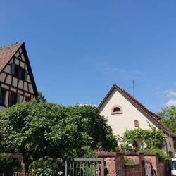 Alleyway in Hirschberg with Evangelische Kirche on right
