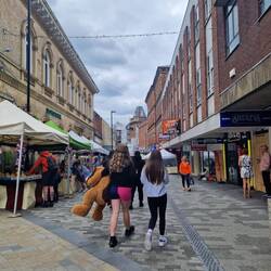 Market stalls on a thriving high street
