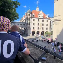 Beer spot overlooking marianplatz, spy the scottish fans next to us and everywhere in the square