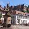 Looking up at Heidelberg castle from the town