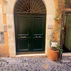 Ghetto doorway with brass plaques