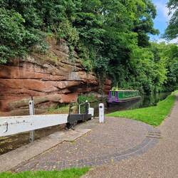 Beautiful exposed red sandstone at Caldwell Lock