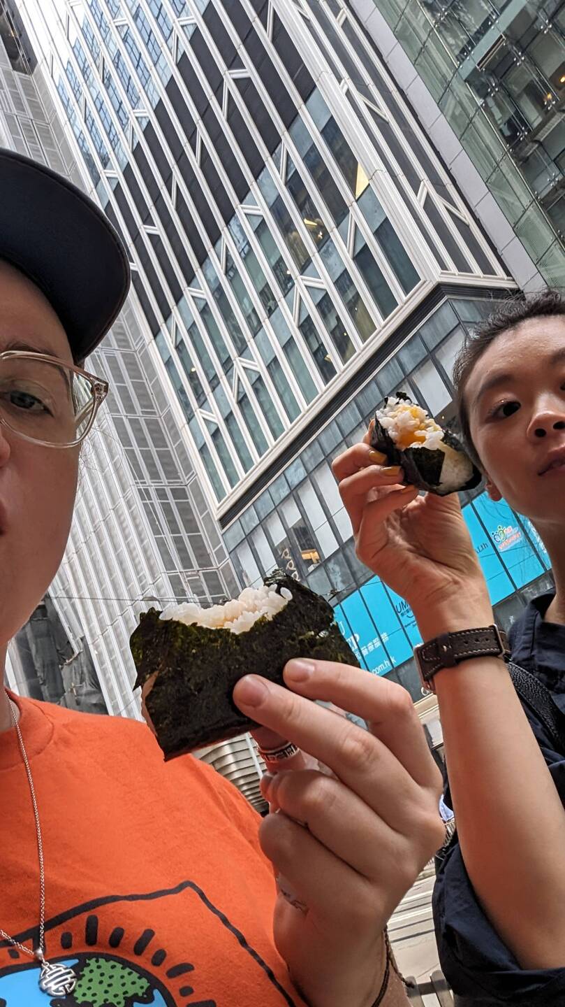 New favourite snack, onigiri! Sticky rice with a filling (corn & cheese for me) wrapped in seaweed,