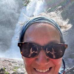 Cooling down after a hike in the mist from Virginia Falls