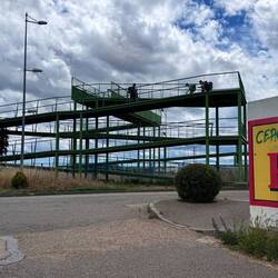 A ridiculous contraption for crossing over the railroad tracks in Astorga.