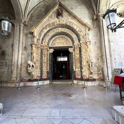 The entrance to the church is full of biblical iconography