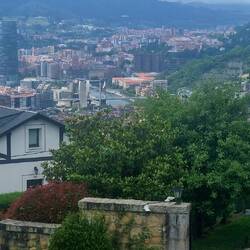 Walking into Bilbao. Our first glimpse of the Guggenheim