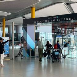 Shirley points to our arrival in Istanbul.