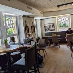 Bar and breakfast area in our youth hostel.