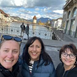View of wooden bridge in background after eating a delicious Italian meal