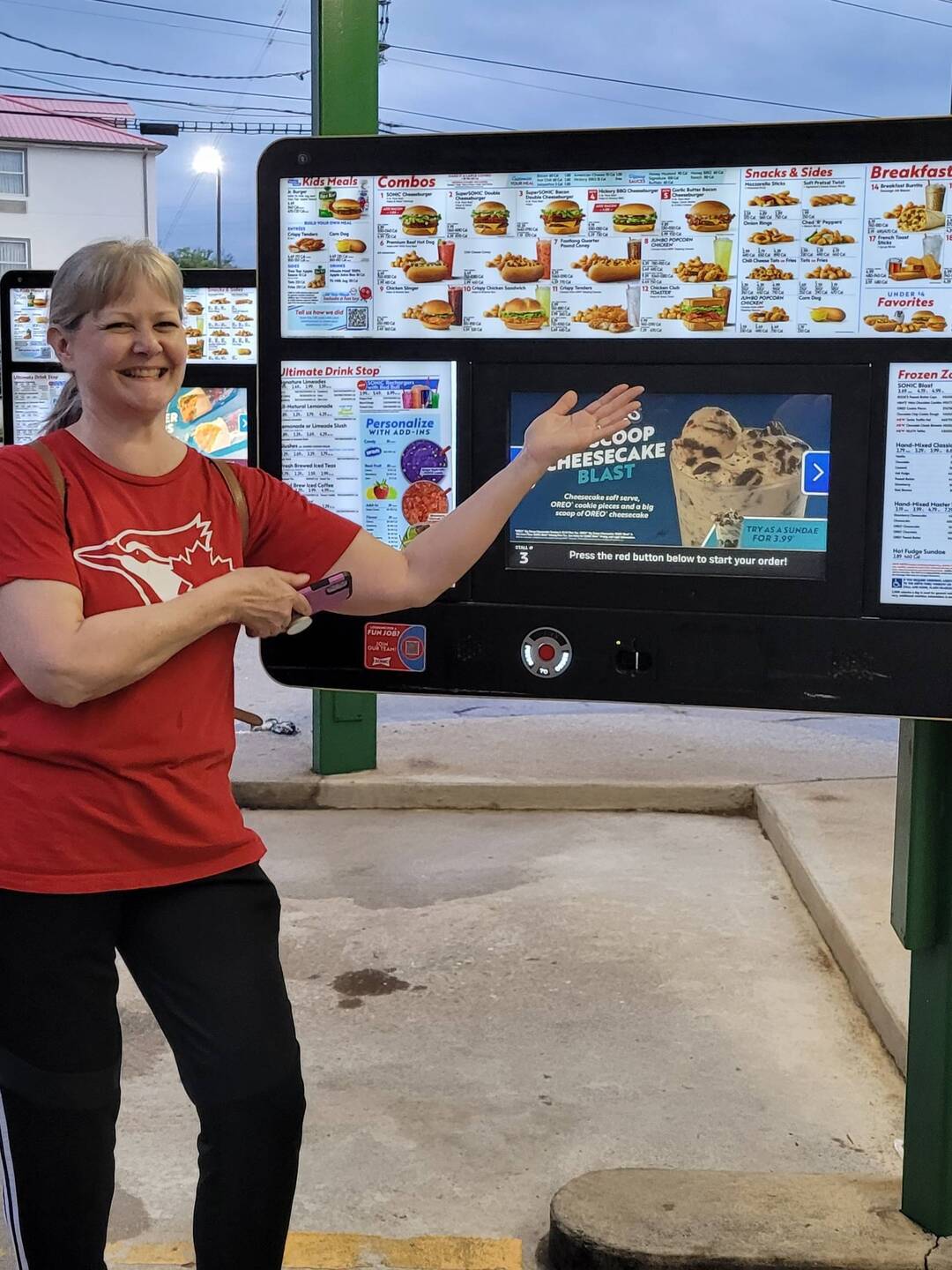 Walking up to a drive-thru for burgers from Sonic in Chattanooga