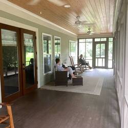 Early morning coffee in our Laurel airbnb screened porch
