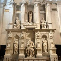 Michaelangelo carved the Moses statue at the bottom, Pope Julius II lying above. Julius died in 1513