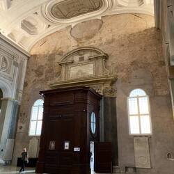 Entrance. The church was started in 439 but changed a lot since