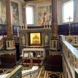 Altar showing St Peter's chains. Amazing stone work on columns, walls, and floor