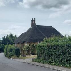 A thatched roof cottage