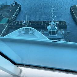 Going through the loch. Loch is 30m wide, ship is 30m wide.