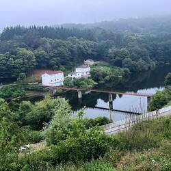 Crossing the bridge out of Portomarin