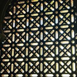 Wooden doors that used to be left open during the day to let the light in.