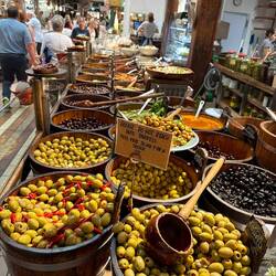 Incredible array of olives, cured meats, and cheese at the English market.