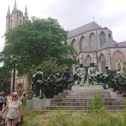 Monument commerates Van Eyck brothers, sculptors who made the altarpiece of St. Bavos Cathedral
