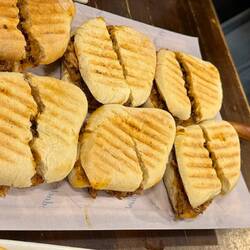 Delicious pork belly sandwiches.