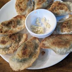Delicious dumplings, served with just raw garlic 😅