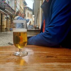 A refreshing beer after our walk