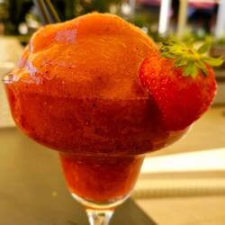 A well deserved strawberry daiquiri after an extremely hot walk