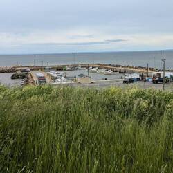 Stellplatz mit Sicht auf den kleinen Hafen