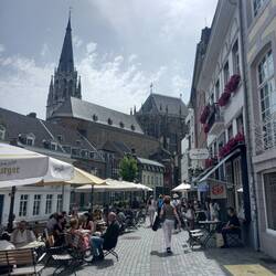 A tiny square in Aachen, with the Aachen Cathedral in the background