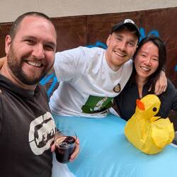 Dude walking around with his mobile bath tub