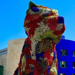 This flower covered dog is called "Puppy." It's a permanent exhibit in front of the museum.