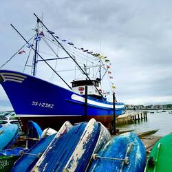 Fishing boat in dry dock.