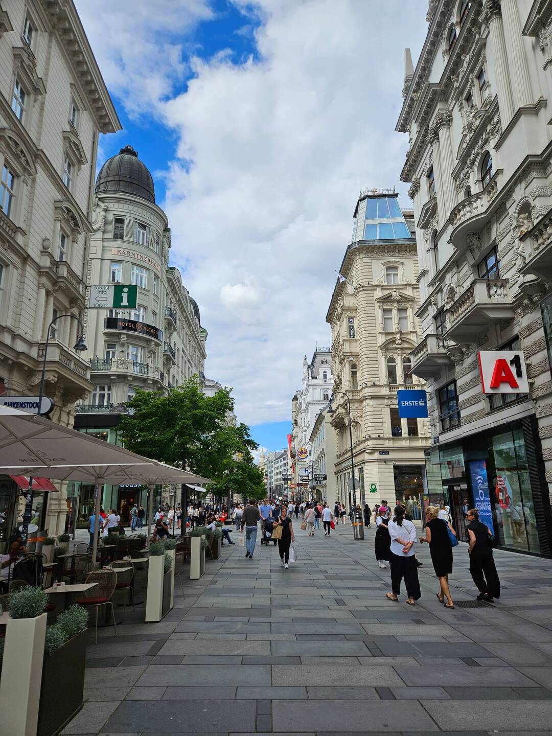 Kärntner Straße, links das Café Sacher, vor dem man anstehen muss.🙄