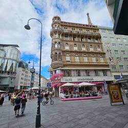 Aida-Cafe, dahinter der höchste Kirchturm der Stadt, der Steffl.