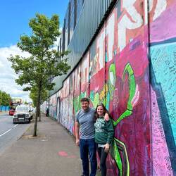 The peace wall. It has a gate that is closed and locked each night.