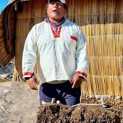 The president explaining how an island is made