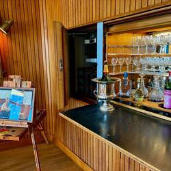 In the bar room.