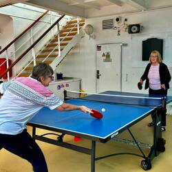 Jane and I playing table tennis