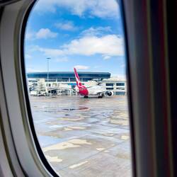 Bye bye Sydney ... as UA870 pushed back from the gate — SYD ... Mascot NSW.