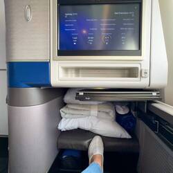 Plenty of legroom and cubby space for linens and such ... UA870 — SYD ... Mascot NSW.