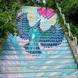 Fins and scales. This one is fins. Scales on steps across the canal